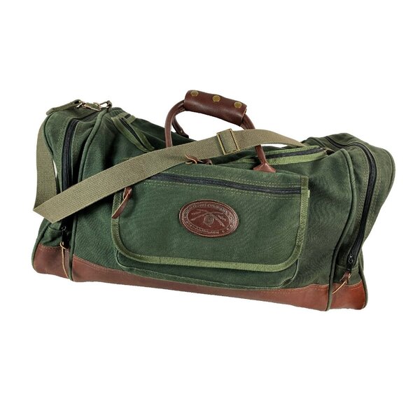 HUGE Vintage Orvis Batenkill Green Canvas + Leather Duffel Bag Weekender - Picture 1 of 8